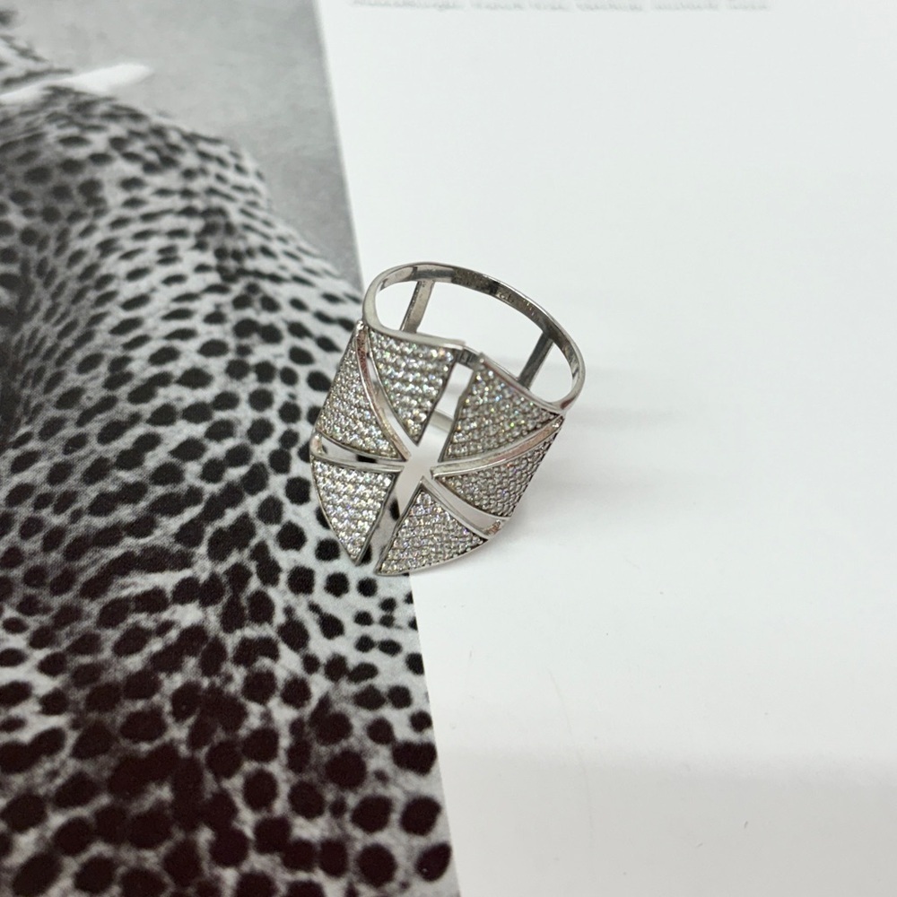 Deb Sterling Silver Cross Shield Ring - Pave Crystal Statement Jewelry”